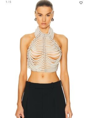 SANTA BRANDS Pearl Top Pearl-Embellished high neck Halter one size worn 1x new